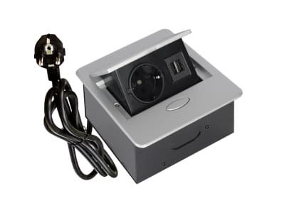 SETE Блок встраиваемый настольный (горизонтальный) 1 гнездо, 2*USB, серый с кабелем SALE