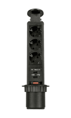 SETE Блок выдвижной вертикальный,3 розетки, 2 USB, черный