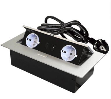 SETE Блок встраиваемый настольный (горизонтальный) 2 гнезда, 1*USB, 1 type C, серый с кабелем SALE